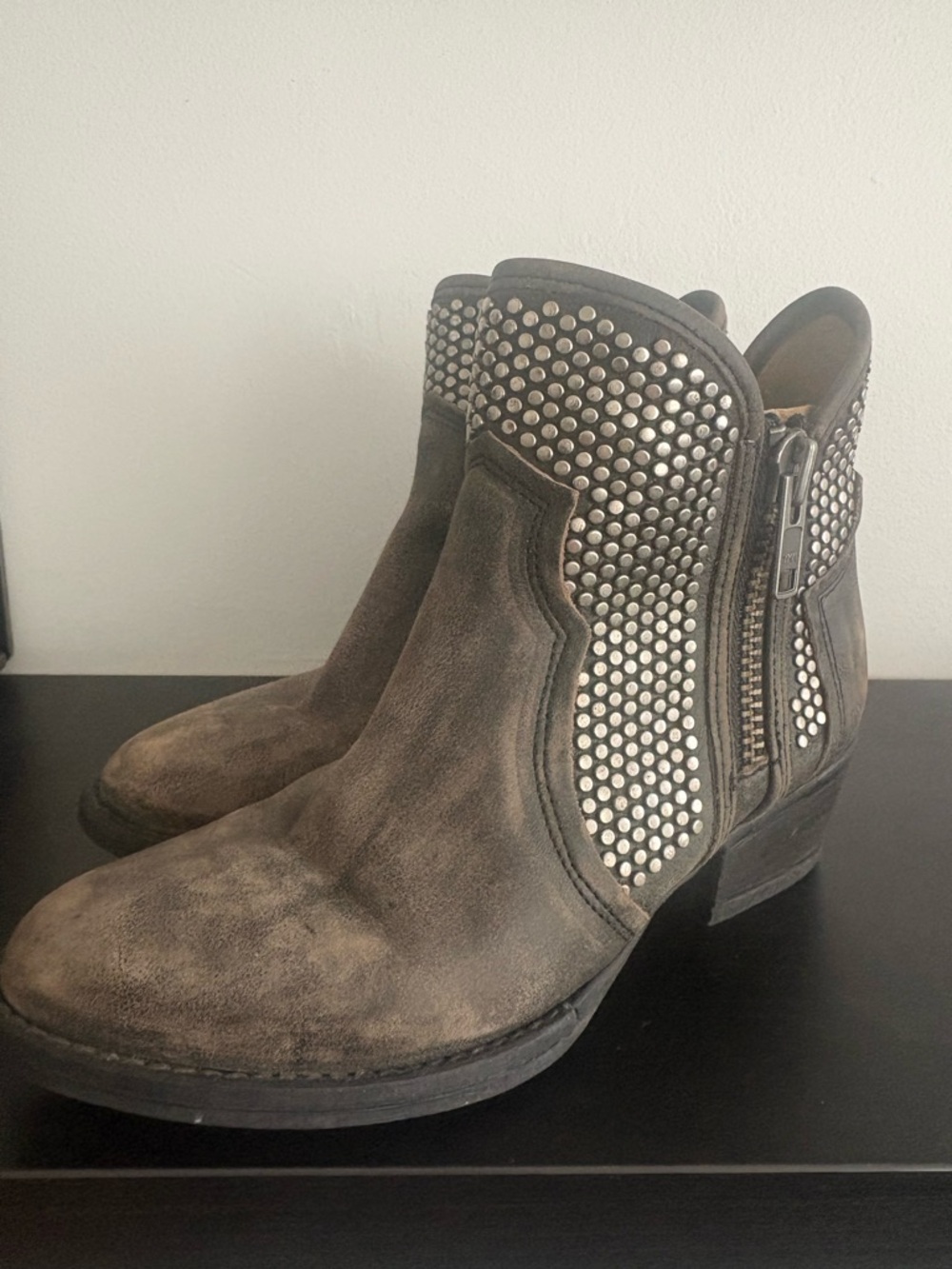 Circle G Gray Suede Ankle Booties with Silver Studs